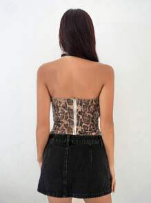 SHEIN Unity Top corto de mujer con estampado de piel de serpiente y cordones