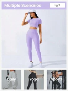 SHEIN Sovereign Charm Naadloze, elastische sportset met raglanmouwen, workoutset voor dames, workoutset voor dames, leggingset voor dames, sportschooloutfit voor dames