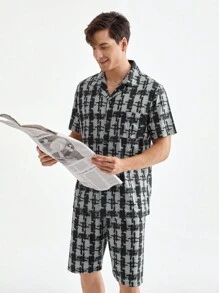 Men's Summer Plaid Short Sleeve And Shorts Homewear Set