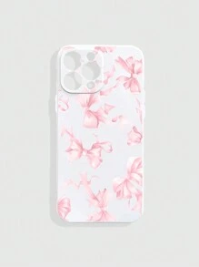 ROMWE Kawaii Funda protectora de silicona compatible con iPhone 12, 13, 14 y modelos similares, con lazo flotante de seda pintado a mano en blanco - transparente - Ver 2