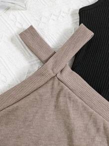 少女針織無袖上衣和短褲套裝，純色，4入組