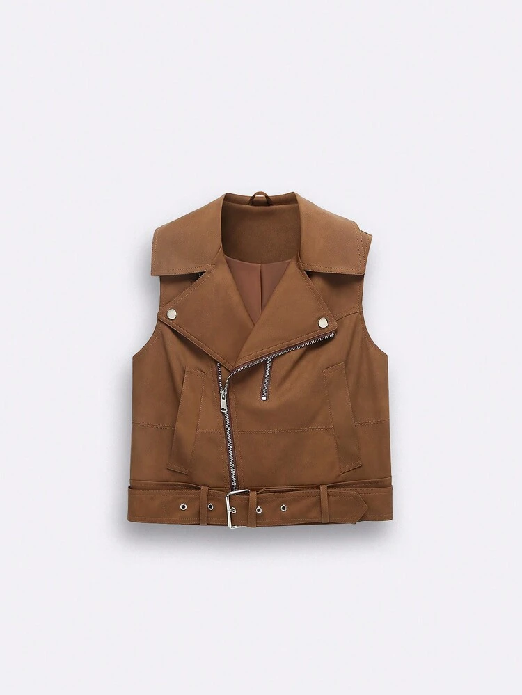 Ladies' Solid Color Sleeveless Summer Zip Jacket