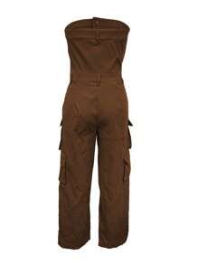 Jumpsuit Wanita Polos dengan Kantong Samping Model Tube - Coklat - View 8