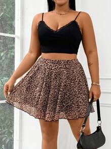SHEIN EZwear Minifalda informal de estampado de leopardo para mujeres de talla grande