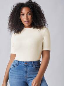 SHEIN BASICS Plus Solid Fitted Tee - White - View 7