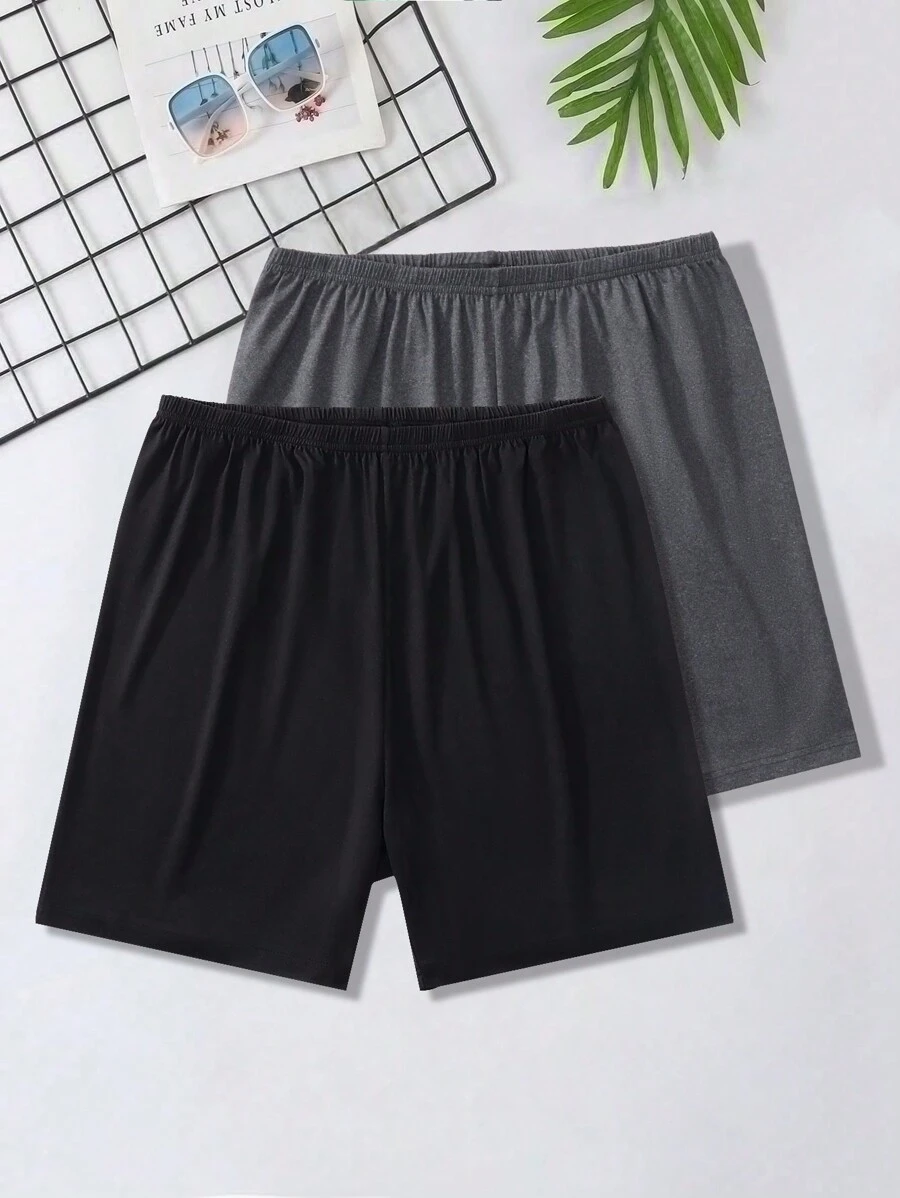 Men's Simple Solid Color Shorts, 2pcs Homewear Sleep Shorts Set
