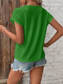 Breezaya Women's Summer Contrast Lace V-Neck Short Sleeve Casual T-Shirt - Mint Green - View 2