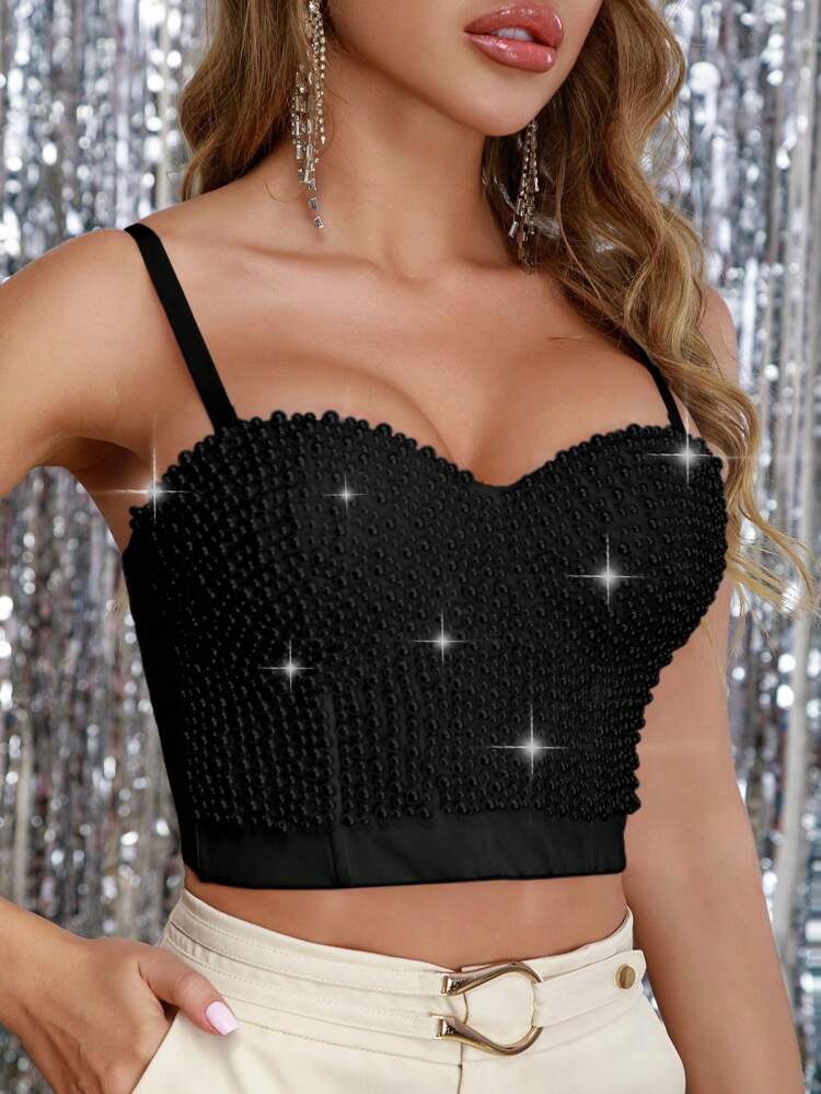 Elegant & Sophisticated Pearl Decorated Camisole, Can Be Worn Inside Or Outside