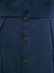 BizChic Waist-Cinching Long Work Dress With Pockets, Turndown Collar, Navy Blue - Navy Blue - View 4