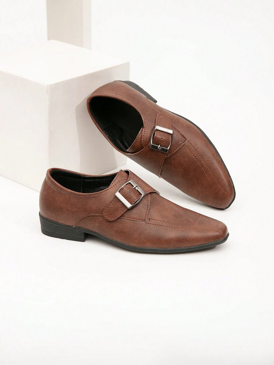 Children's Brown Classic Matte Slip-On Street Style Student Leather Shoes - Brown - View 1