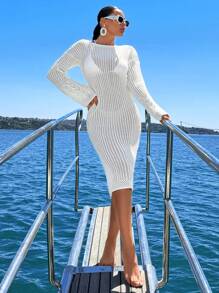 RueChic Beautiful Cover Up Knitted In Rib Shape, Suitable For Casual And Holiday Style Women's Cover Up Cover Up, For Summer Beach Vacation - White - View 5