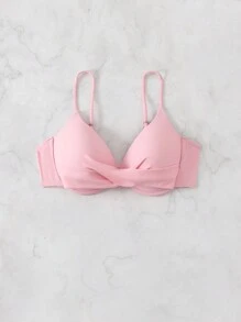 SHEIN Swim 女式實色簡約游泳衣上衣，內置鋼圈 - 淺粉色 - 查看 4