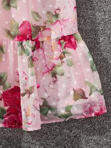 Young Girl Woven Ditsy Floral Sleeveless A-Line Dress With Elegant Loose Flower Embellishment - Multicolor - View 3