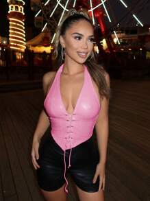 SHEIN SXY 女士露背頸帶音樂節西部服裝春夏系帶背心，適用於約會夜晚穿著或單身派對