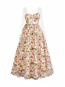 SHEIN Belle Plus Size Colorful Embroidered Floral Corset With White Base, Waist Cincher And Bow For Elegant Bachelorette Parties, Formal Occasions,  The Garden For Time Romantic Dinners And Resort Style, Also Ideal For Wedding Reception Dresses