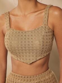 Hauture Chic Textured Knit Crop Sleeveless Top - Coffee Brown - View 5