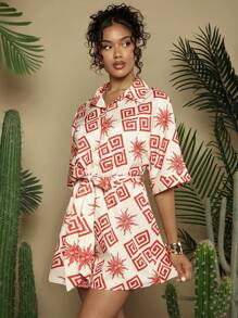 SHEIN VCAY Áo sơ mi nghỉ hè có cổ dành cho nữ Áo liền quần in hình thông thường - Nhiều màu - Xem 4