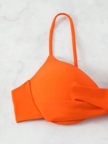 SHEIN Swim Women's Fashionable Solid Underwire Cross Design Bikini Top, Summer Beach Bathing Suit