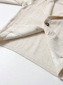 SHEIN 2 件套幼儿男孩亚麻西装正式服装，绅士风格，舒适适合生日派对、婚礼、洗礼、夏季 - 杏色 - 查看 6