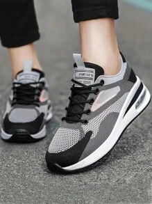 Giày thể thao lưới thoáng khí cho nữ, giày ngoài trời buộc dây giản dị, giày cổ thấp thoải mái - Màu xám đen - Xem 1