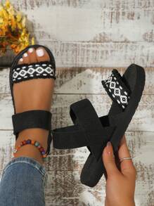 Sandalias planas antideslizantes y ligeras para mujer para vacaciones, playa - Negro - Ver 2
