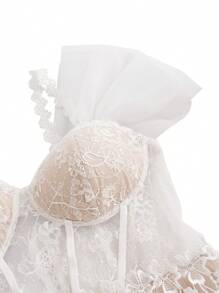 SHEIN Belle Plus Size Off-Shoulder Heavy Hand Embroidered Lace & Tulle Romantic Wedding Dress - White - View 11