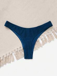 SHEIN Swim 夏季純色比基尼下褲 - 藍色 - 查看 2