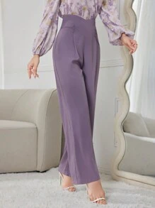 Modelyn بنطلون نسائي طويل بسيط بلون صامد للاستخدام اليومي العادي - الأرجواني - مشاهدة 4