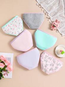 6pcs/Set Young Girl Cute Rabbit Printed Organic Cotton Underwear