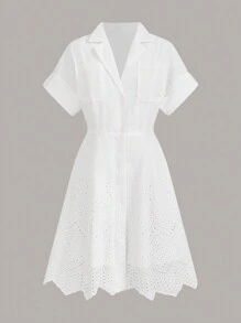 Anewsta 春夏季女士刺绣纯色西装领短袖连衣裙 - 白色 - 查看 8