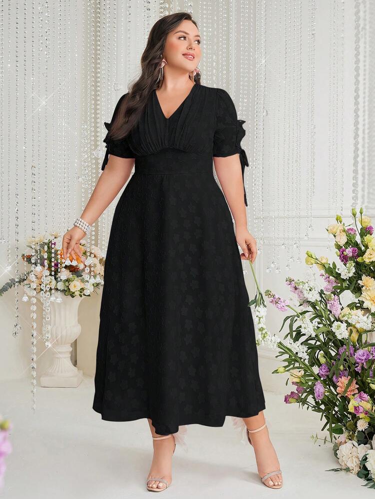 Plus Size Women's Summer Solid Color V-Neck Short Sleeve Long Elegant Dress Long Evening Dresses
