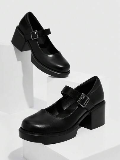 CUCCOO DOLLMOD Damskor Spänne Design Svart Preppy Chunky Pumps Mångsidig för sommarlovet Skor Sommarrea Jul Höst Nyår Semester