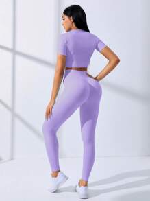 SHEIN Sovereign Charm Naadloze, elastische sportset met raglanmouwen, workoutset voor dames, workoutset voor dames, leggingset voor dames, sportschooloutfit voor dames