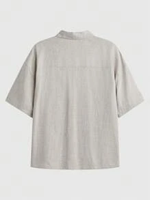 Manfinity VCAY Men's Plus Size Woven Casual Loose Short Sleeve Shirt - Apricot - View 9