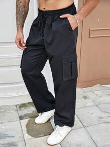 Manfinity Homme Quần Cargo ống đứng cạp rút dây thường ngày cỡ lớn Manfinity dành cho nam - màu đen - Xem 1