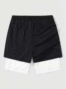 ROMWE MEN Street Life Men's Dragon Printed Breathable Basketball Shorts, 2 In 1 Design, Spring/Summer, School - Black - View 2