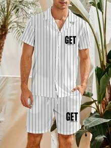 Men's Casual Simple Short Sleeve Shirt Set - White - View 1