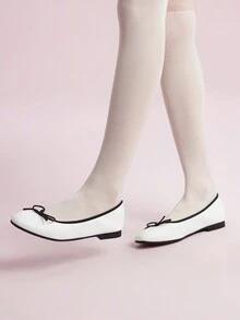 CUCCOO DOLLMOD Mũi Tròn Nơ Chi Tiết Nơ Đế Mềm Múa Ba Lê Thoải Mái Trơn Nữ Flat Giày Đi Nghỉ Hè Giảm Giá - trắng - Xem 9