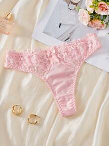 性感粉色蕾絲拼接內衣 - 粉色 - 查看 5