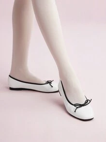 CUCCOO DOLLMOD Mũi Tròn Nơ Chi Tiết Nơ Đế Mềm Múa Ba Lê Thoải Mái Trơn Nữ Flat Giày Đi Nghỉ Hè Giảm Giá - trắng - Xem 1