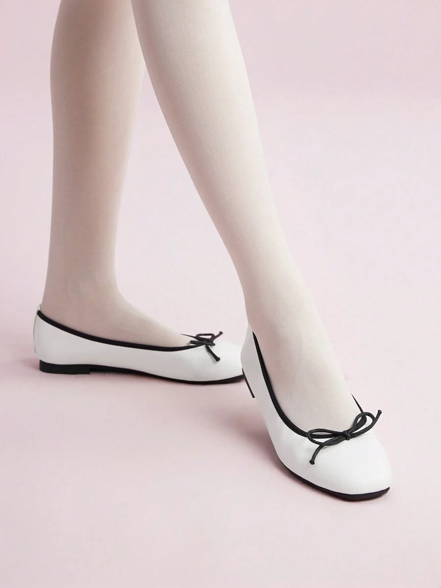 CUCCOO DOLLMOD Mũi Tròn Nơ Chi Tiết Nơ Đế Mềm Múa Ba Lê Thoải Mái Trơn Nữ Flat Giày Đi Nghỉ Hè Giảm Giá - trắng - Xem 1