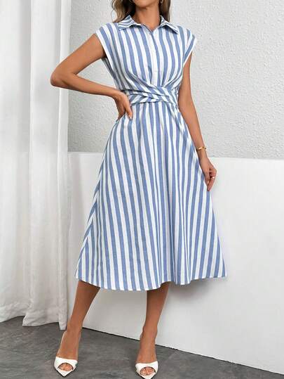 Firerie 女士休閒拼色條紋收緊腰夏季連衣裙