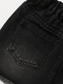 Cô Gái Trẻ Phong Cách Đường Phố Mát Mẻ Màu Xanh Vừa Đau Khổ Raw Edge Crop Top & Bộ Chân Váy Bút Chì Denim - màu đen - Xem 8