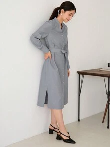 Aveloria Women's Commuter Shirt Dress With Belted Waist, Long Sleeves And Stand Collar Fall Cloth For Women - Multicolor - View 8