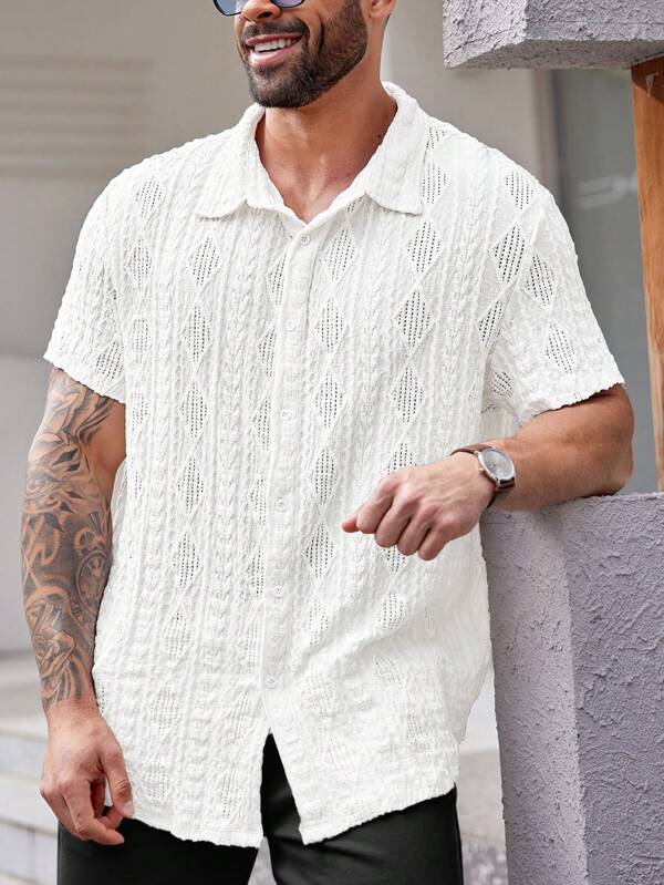 EASEVO Camisa blanca de manga corta de punto informal (talla grande)