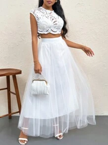 Firerie Áo crop top hở lưng phối ren màu trơn & thanh lịch lãng mạn & thanh lịch dành cho nữ, thích hợp để hẹn hò, tụ tập, tiệc tùng và đi nghỉ hàng ngày - trắng - Xem 6