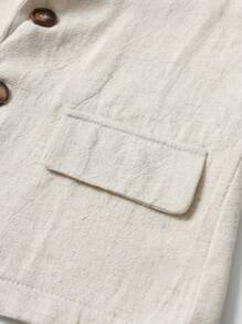 SHEIN 2 件套幼儿男孩亚麻西装正式服装，绅士风格，舒适适合生日派对、婚礼、洗礼、夏季 - 杏色 - 查看 7