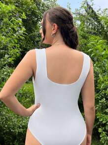 CovetEZ 大碼簡約白色方領無袖連體衣 - 白色 - 查看 3