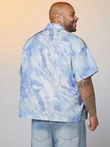 Manfinity VCAY Men's Plus Size Woven Printed Casual Loose Short Sleeve Shirt - Blue - View 2