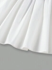 SHEIN 年輕女孩白色緞面禮服連藍色腰帶，完美適合婚禮 - 白色 - 查看 6